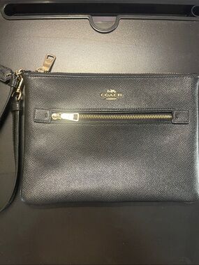 Coach Black Leather  Wristlet with Gold Hardware